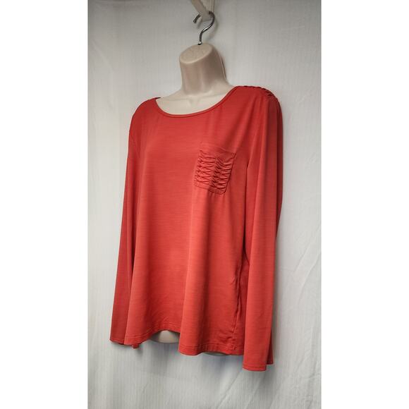 Chrissie by Tail Orange Long Sleeve Pleated Accent Tunic Blouse Size XL - Picture 3 of 7